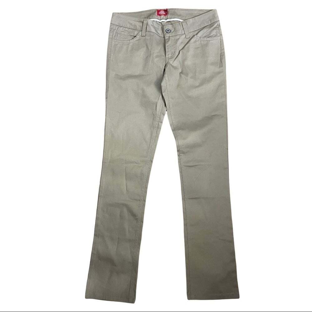Dickies Girl 5 Pocket Classic Skinny HH 164 Low Rise Khaki Flat Front Pa…